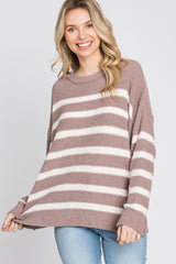 Mocha Striped Fuzzy Knit Sweater