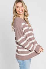 Mocha Striped Fuzzy Knit Sweater