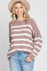 Mocha Striped Fuzzy Knit Sweater