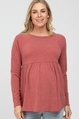 Mauve Solid Long Sleeve Peplum Maternity Top