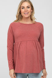 Mauve Solid Long Sleeve Peplum Maternity Top