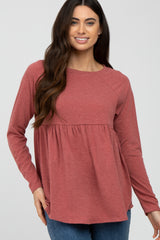 Mauve Solid Long Sleeve Peplum Maternity Top