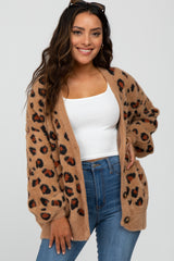 Camel Leopard Print Soft Knit Cardigan