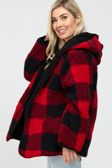 Red Plaid Reversible Sherpa Hooded Maternity Jacket