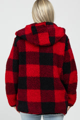 Red Plaid Reversible Sherpa Hooded Maternity Jacket