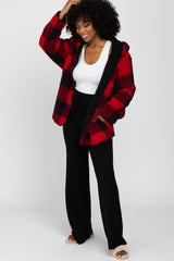 Red Plaid Reversible Sherpa Hooded Jacket