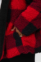 Red Plaid Reversible Sherpa Hooded Jacket