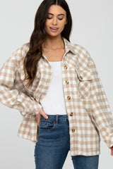 Beige Plaid Maternity Shirt Jacket