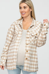 Beige Plaid Maternity Shirt Jacket