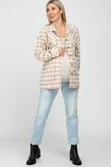 Beige Plaid Maternity Shirt Jacket