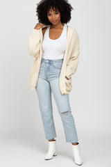 Beige Cable Knit Hooded Cardigan