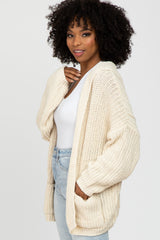 Beige Cable Knit Hooded Cardigan