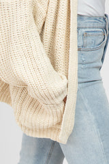 Beige Cable Knit Hooded Cardigan