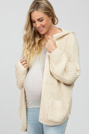 Beige Cable Knit Hooded Maternity Cardigan