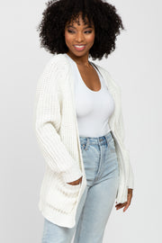 White Ribbed Cable Knit Cardigan