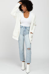 White Ribbed Cable Knit Cardigan