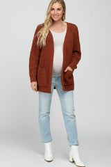 Camel Ribbed Cable Knit Maternity Cardigan