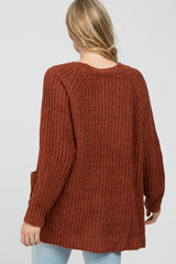 Camel Ribbed Cable Knit Maternity Cardigan