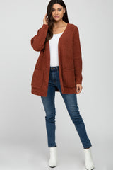 Camel Ribbed Cable Knit Maternity Cardigan