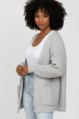 Grey Ribbed Cable Knit Cardigan