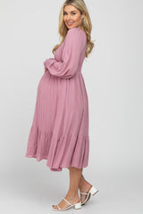 Mauve Swiss Dot Smocked Maternity Midi Dress