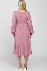 Mauve Swiss Dot Smocked Maternity Midi Dress