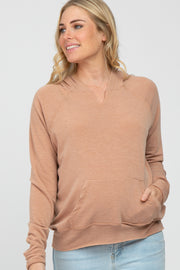 Rust Raw Hem Lightweight Maternity Hoodie