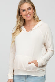 Cream Raw Hem Lightweight Maternity Hoodie