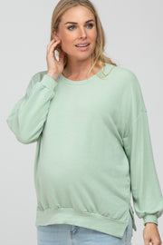 Green Basic Side Slit Maternity Sweatshirt