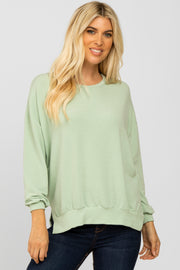 Green Basic Side Slit Sweatshirt