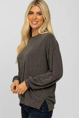 Charcoal Basic Side Slit Sweatshirt