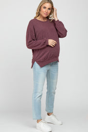 Burgundy Basic Side Slit Maternity Sweatshirt