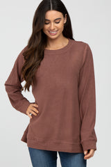 Brown Basic Long Sleeve Pullover