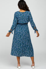 Dark Teal Floral Button Front Midi Dress