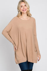 Taupe Pocketed Dolman Sleeve Top