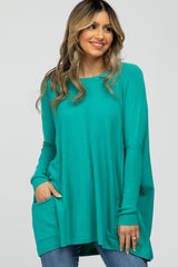 Turquoise Pocketed Dolman Sleeve Top