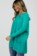 Turquoise Pocketed Dolman Sleeve Top