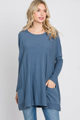 Blue Pocketed Dolman Sleeve Top