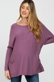 Plum Pocketed Dolman Sleeve Maternity Top