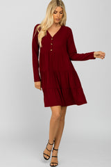 Burgundy Ribbed Tiered Maternity Dress