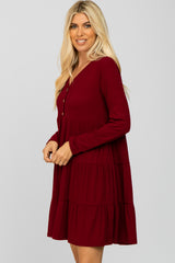 Burgundy Ribbed Tiered Dress