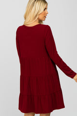 Burgundy Ribbed Tiered Dress