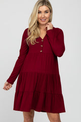 Burgundy Ribbed Tiered Maternity Dress