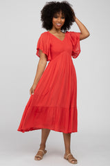 Coral Smocked Ruffle Dress