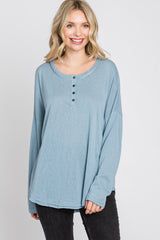 Light Blue Button Front Raw Edge Maternity Top