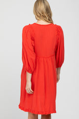 Coral Linen Raw Edge Hi-Low Hem Maternity Dress