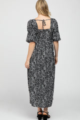 Black Spotted Square Neck Smocked Maternity Midi Dress