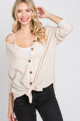 Beige Waffle Knit Button Down Maternity Top