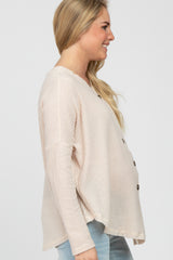 Beige Waffle Knit Button Down Maternity Top