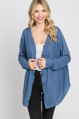 Blue Waffle Knit Button Down Top